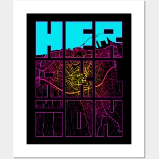 Heraklion, Greece City Map Typography - Neon Posters and Art